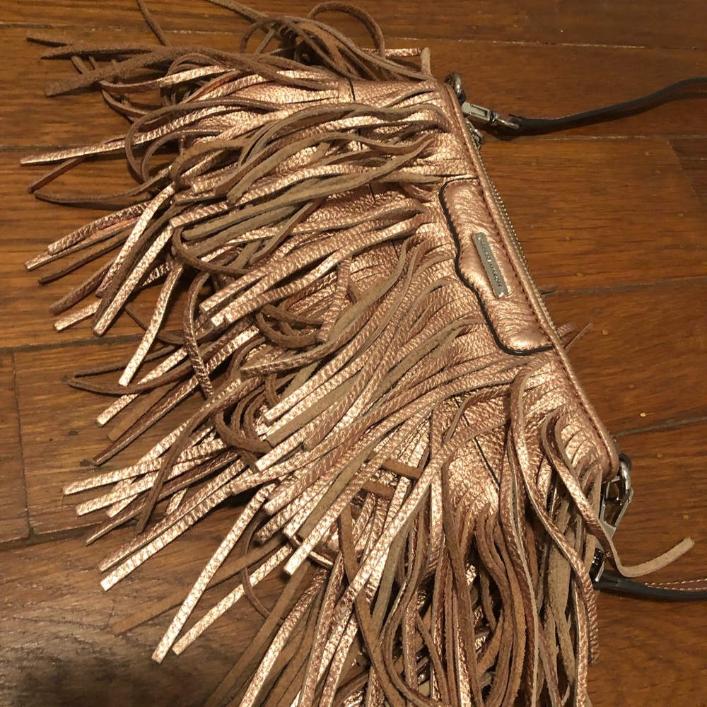 Rebecca Minkoff Finn copper crossbody fringe bag